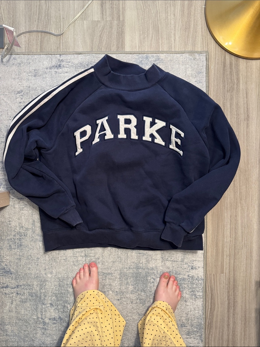 PARKE Navy Crewneck Sweatshirt with White Varsity Lettering